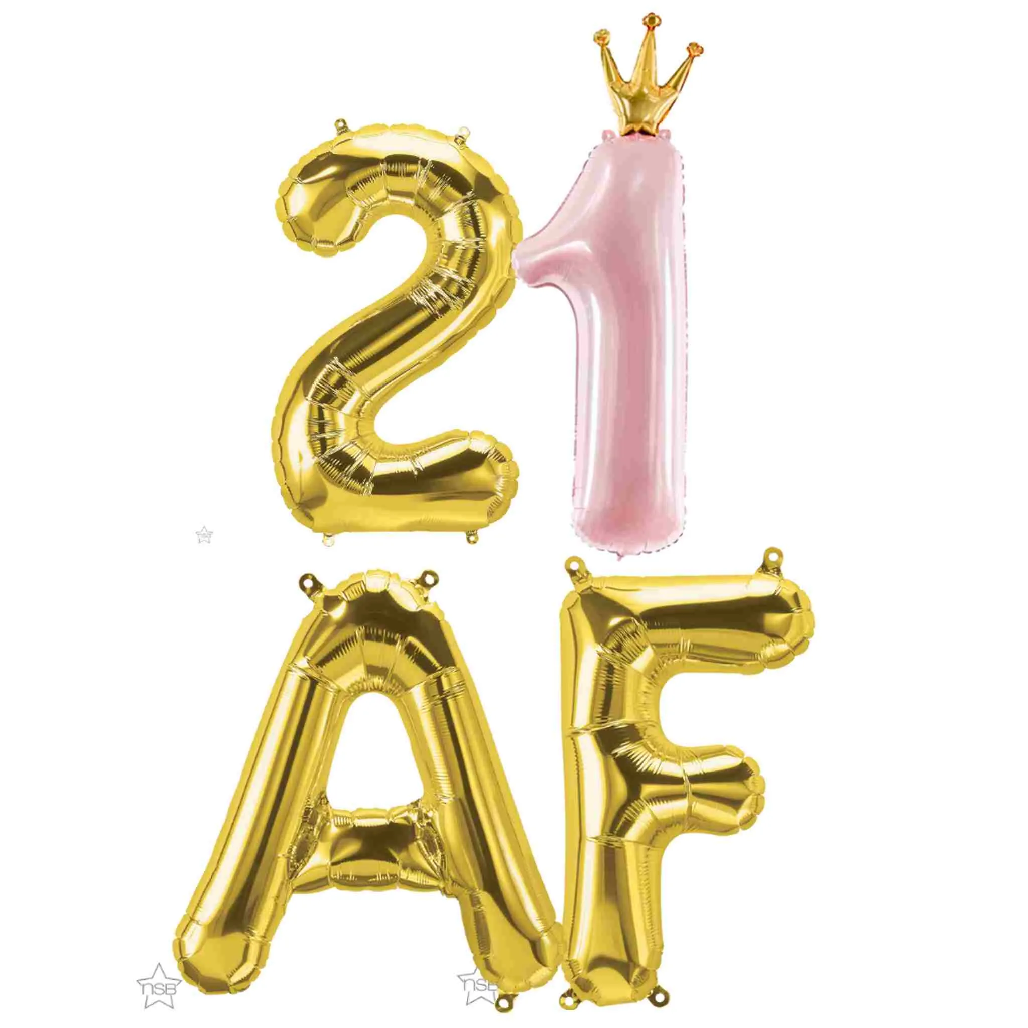 21 AF Light Pink Crown & Gold Number Balloons | 39 INCH