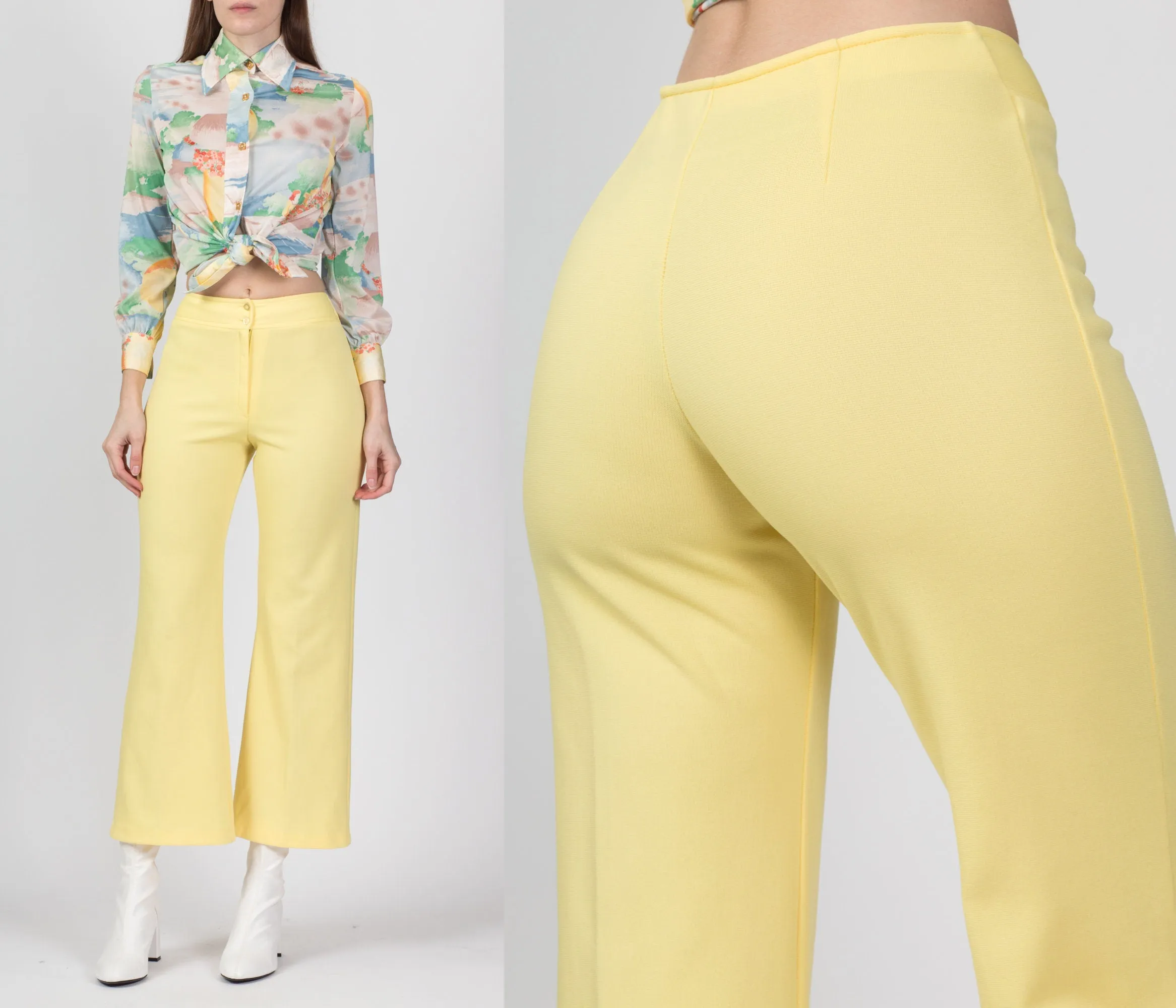 70s Yellow Flared Pants - Extra Small, 24"