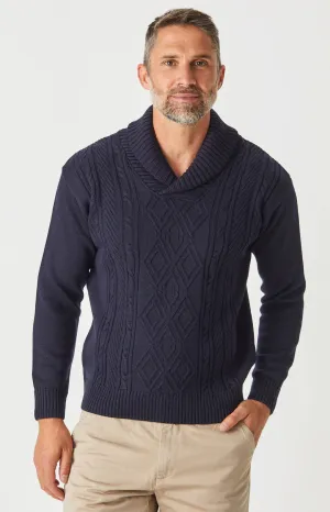 Aaron Cable Shawl-Neck Sweater - Navy