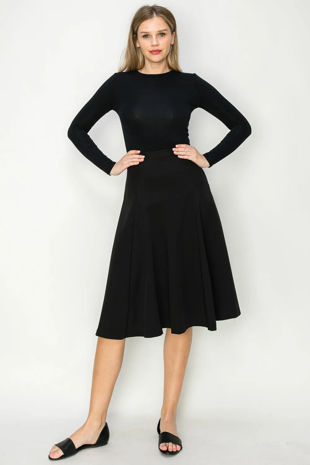 Abby Dress Fabric Knee Length Paneled Skirt With Side Zip Closure