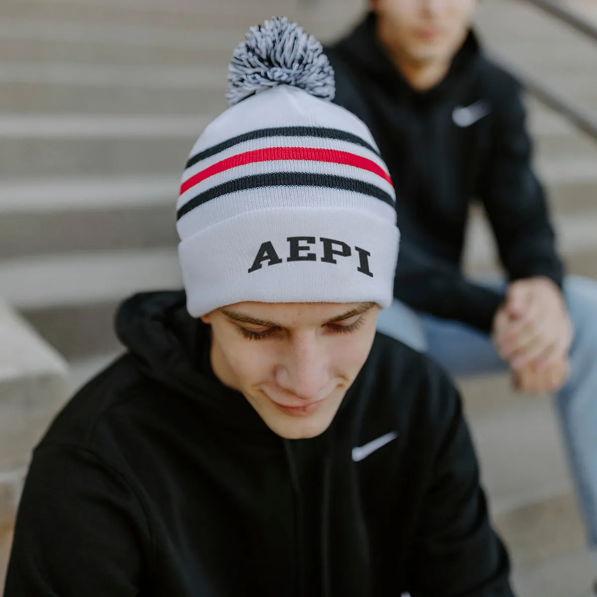 AEPi White Hockey Knit Beanie