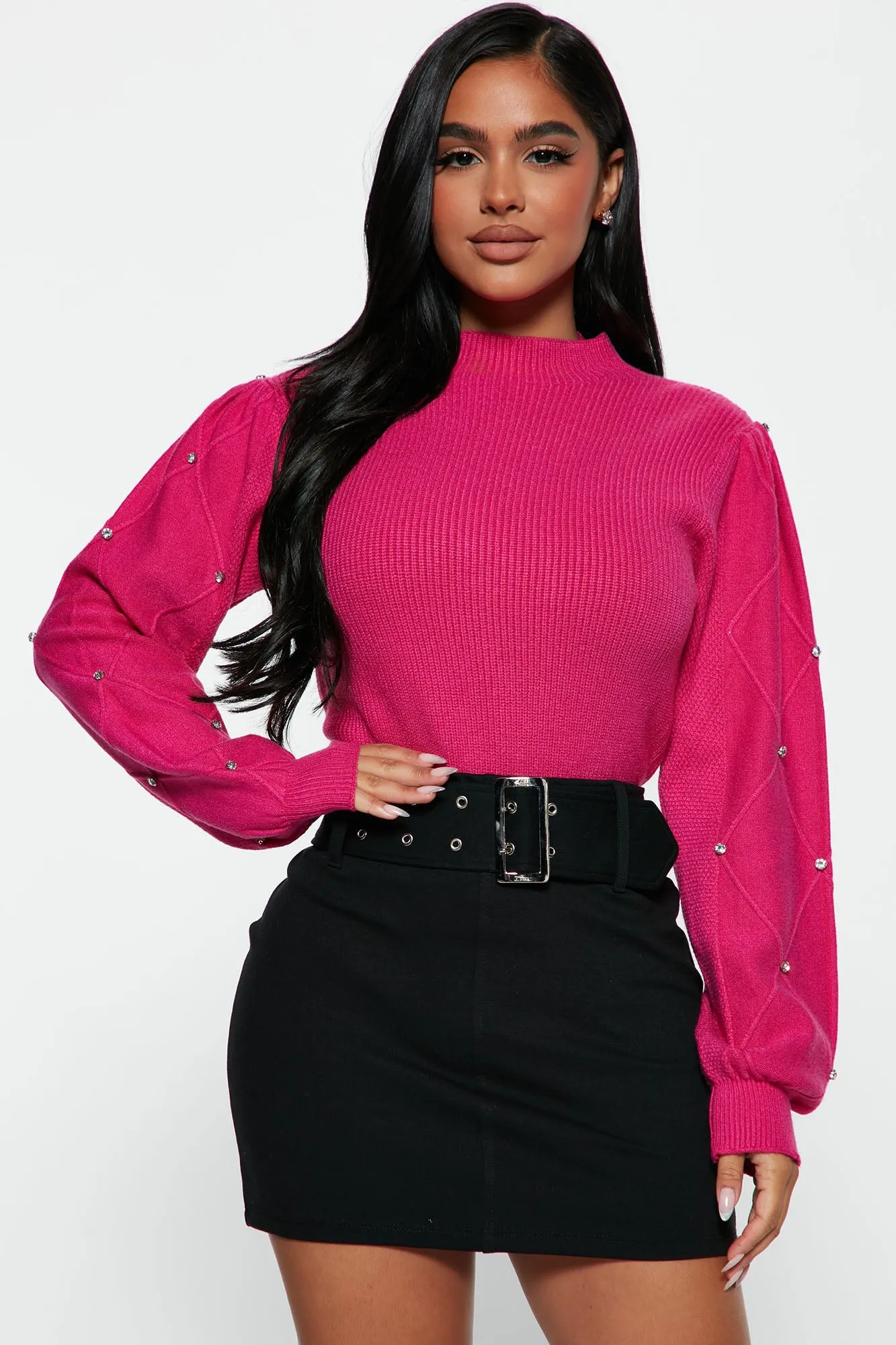 All That Glitters Funnel Neck Sweater - Pink