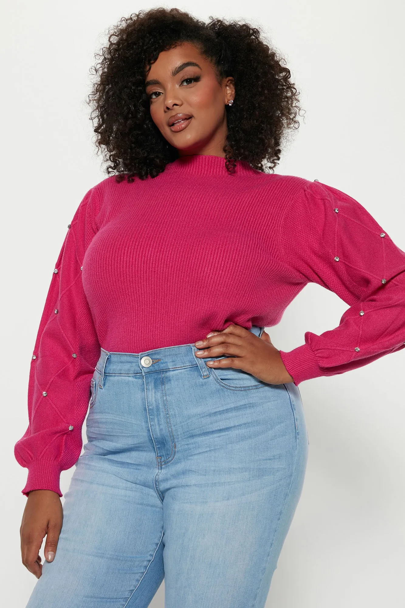 All That Glitters Funnel Neck Sweater - Pink