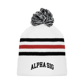 Alpha Sig White Hockey Knit Beanie