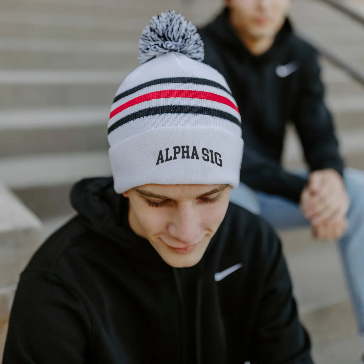 Alpha Sig White Hockey Knit Beanie