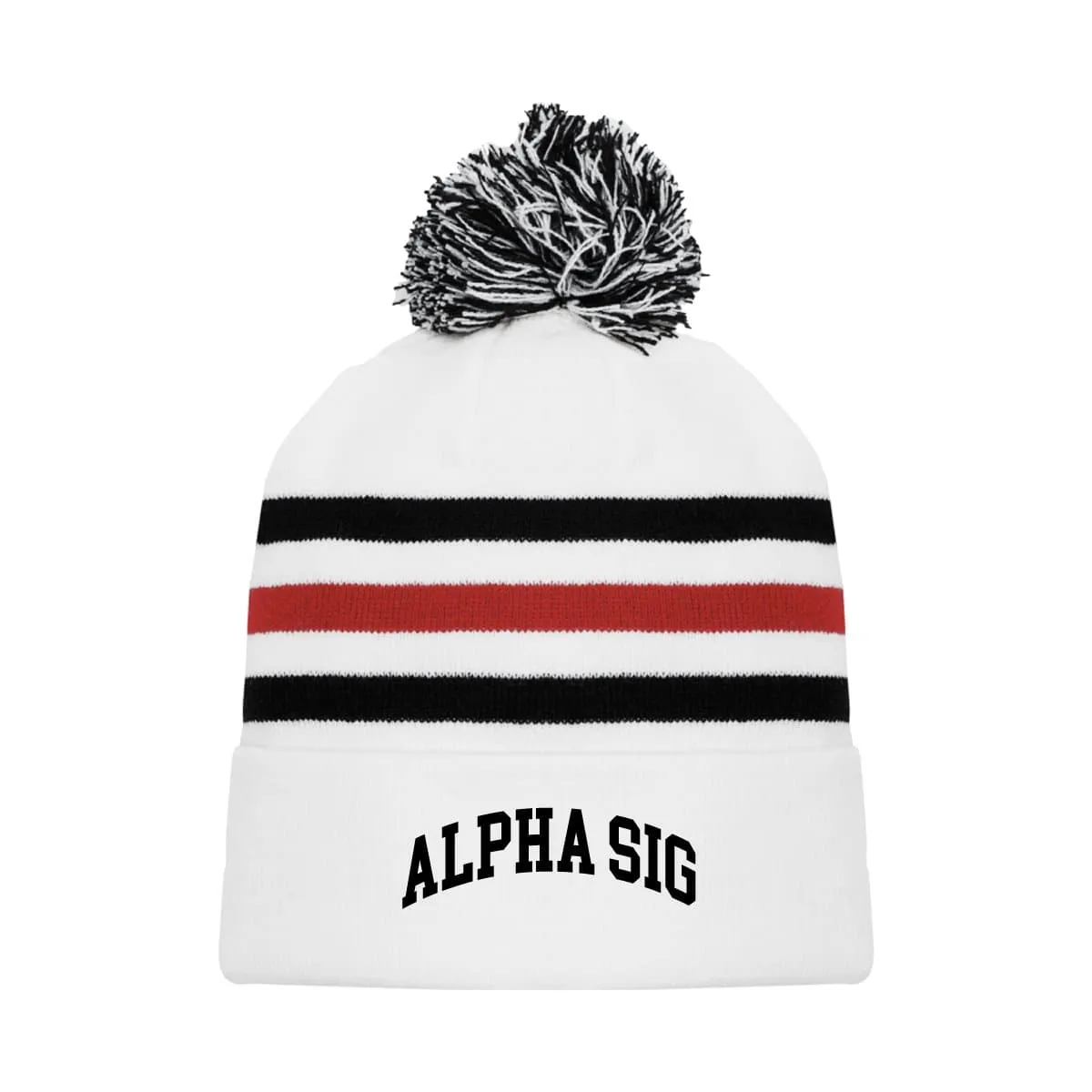 Alpha Sig White Hockey Knit Beanie