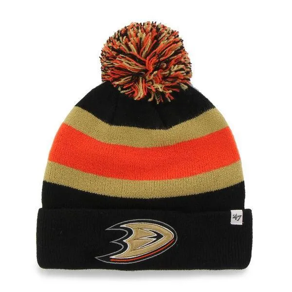 Anaheim Ducks 47 Brand Black Breakaway Knit Cuffed Poofball Beanie Hat Cap