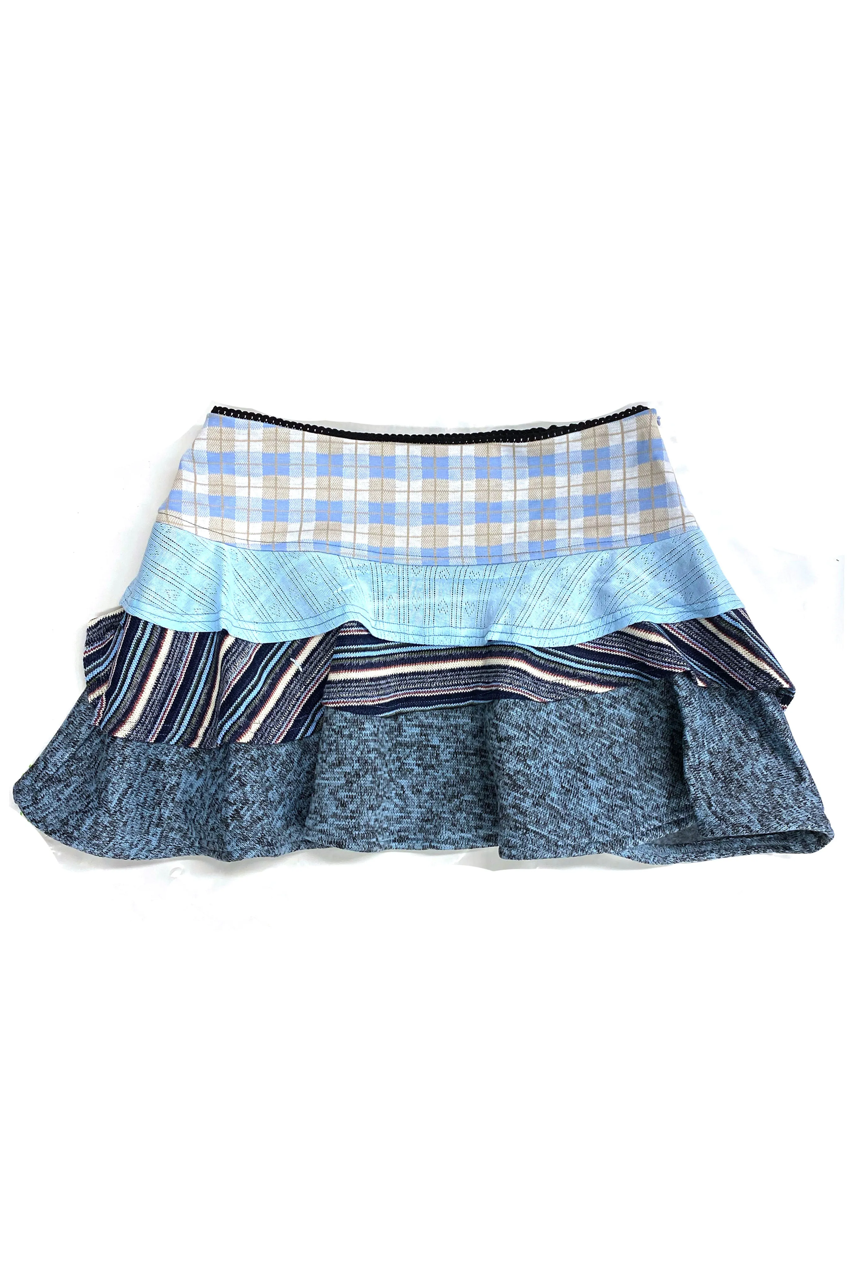 Annika Blue Patched Tiered Mini Skirt