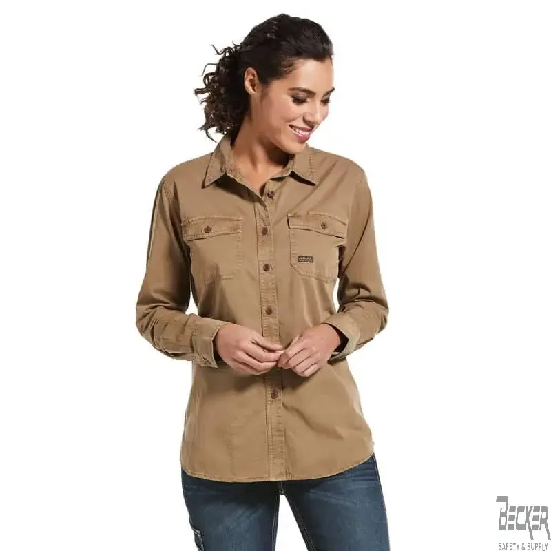 ARIAT - Women's - Rebar Washed Twill Work Shirt, Khaki