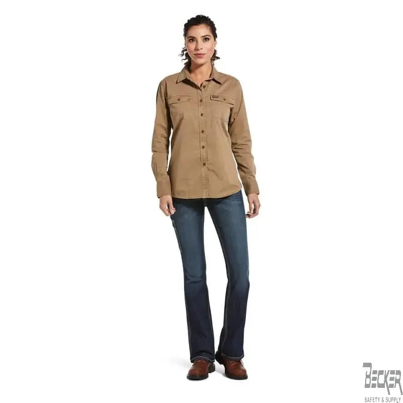 ARIAT - Women's - Rebar Washed Twill Work Shirt, Khaki