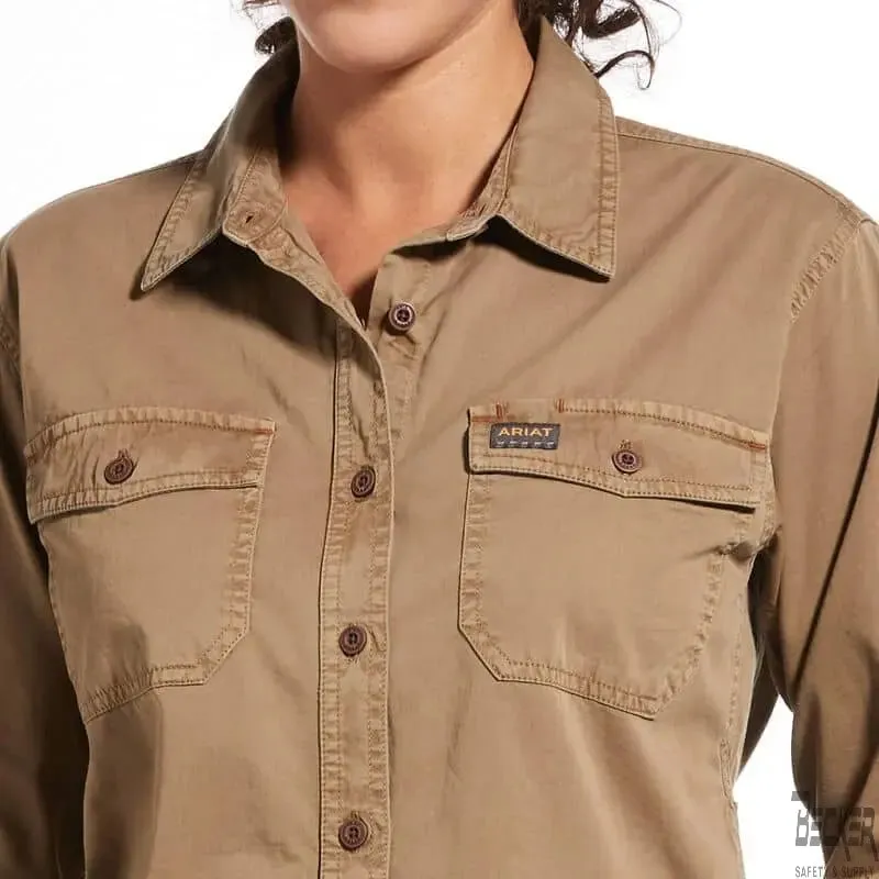 ARIAT - Women's - Rebar Washed Twill Work Shirt, Khaki