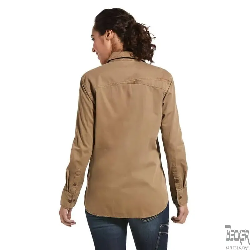 ARIAT - Women's - Rebar Washed Twill Work Shirt, Khaki