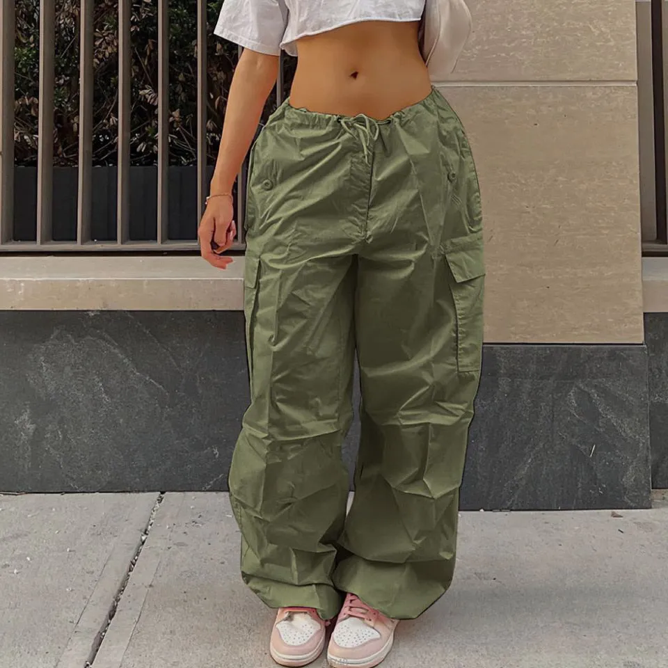 ASHORE SHOP Baggy Pants Y2K Clothing Oversized Drawstring Low Waist Parachute Loose Fit Sweatpants Trousers