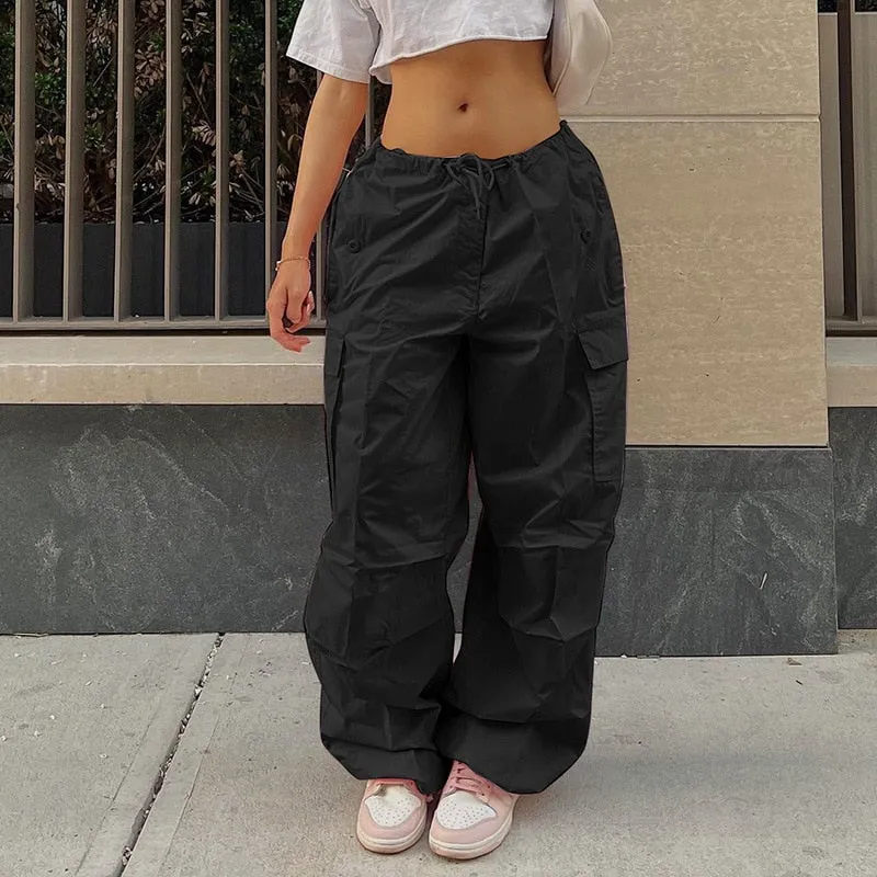 ASHORE SHOP Baggy Pants Y2K Clothing Oversized Drawstring Low Waist Parachute Loose Fit Sweatpants Trousers