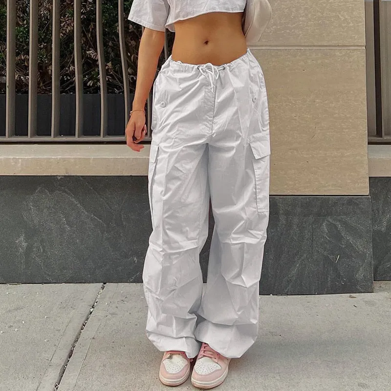 ASHORE SHOP Baggy Pants Y2K Clothing Oversized Drawstring Low Waist Parachute Loose Fit Sweatpants Trousers