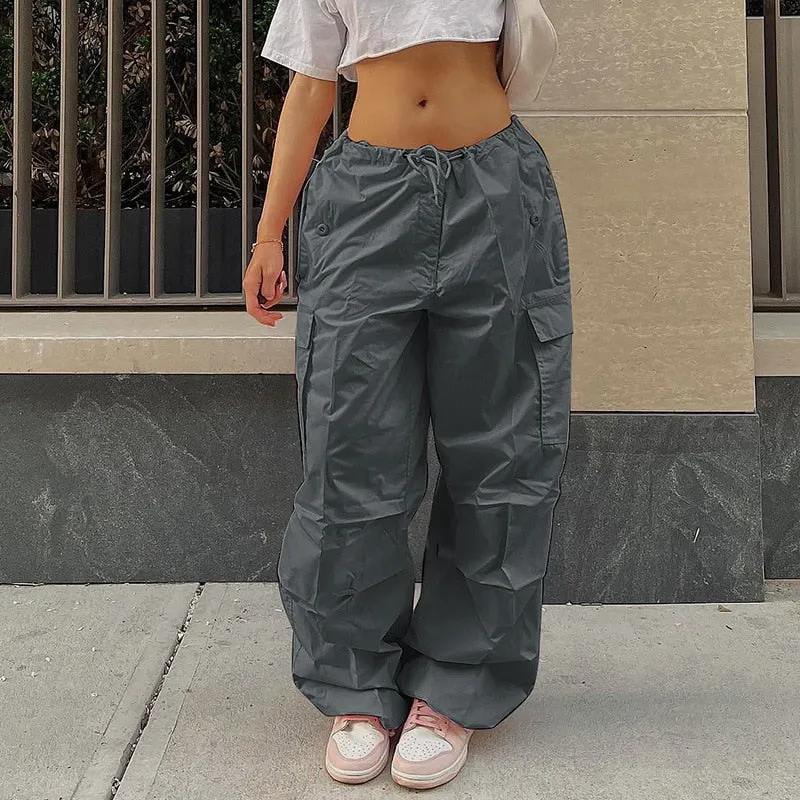 ASHORE SHOP Baggy Pants Y2K Clothing Oversized Drawstring Low Waist Parachute Loose Fit Sweatpants Trousers