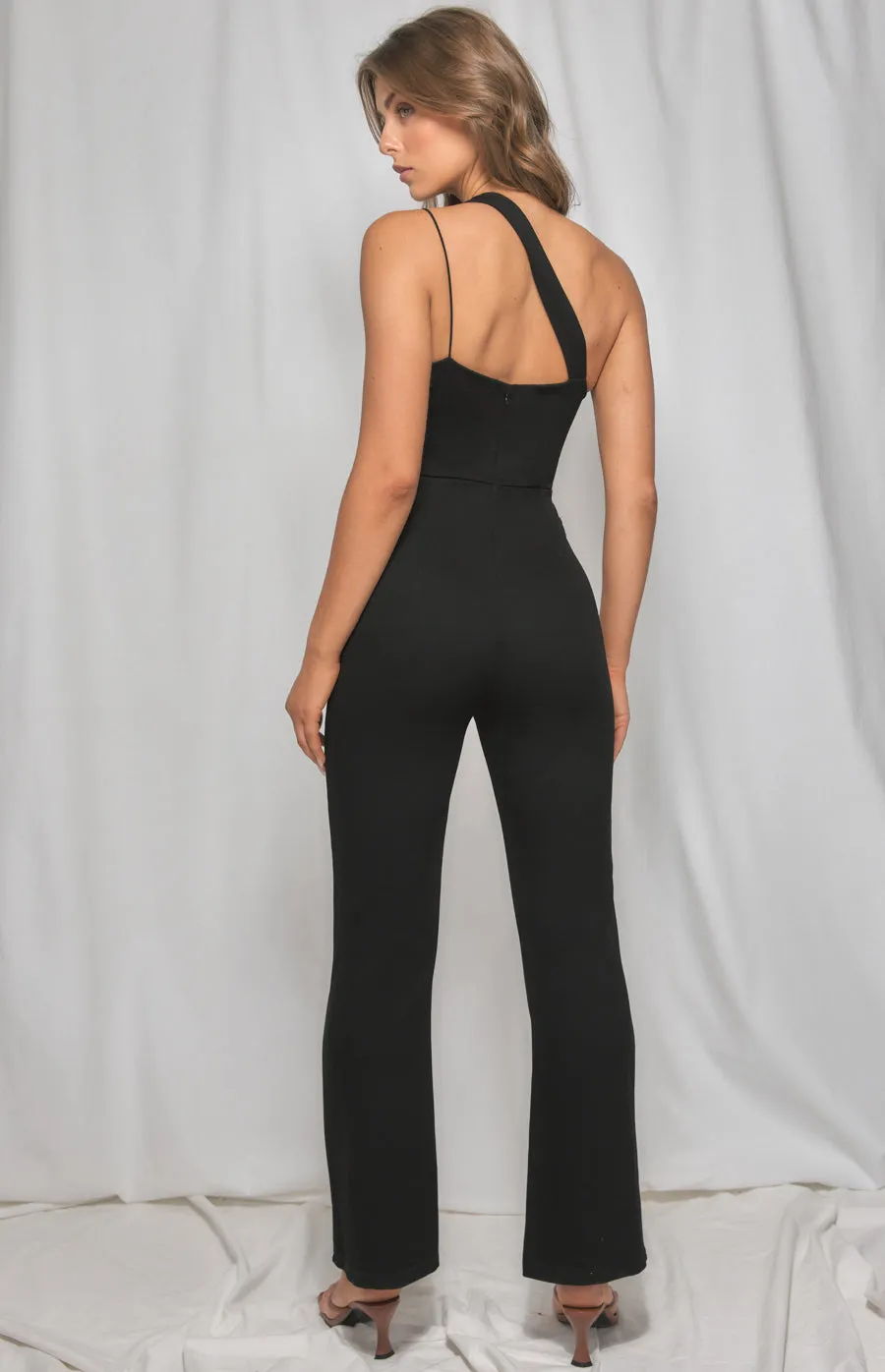 Asymmetric Neckline Flared Pants Jumpsuit