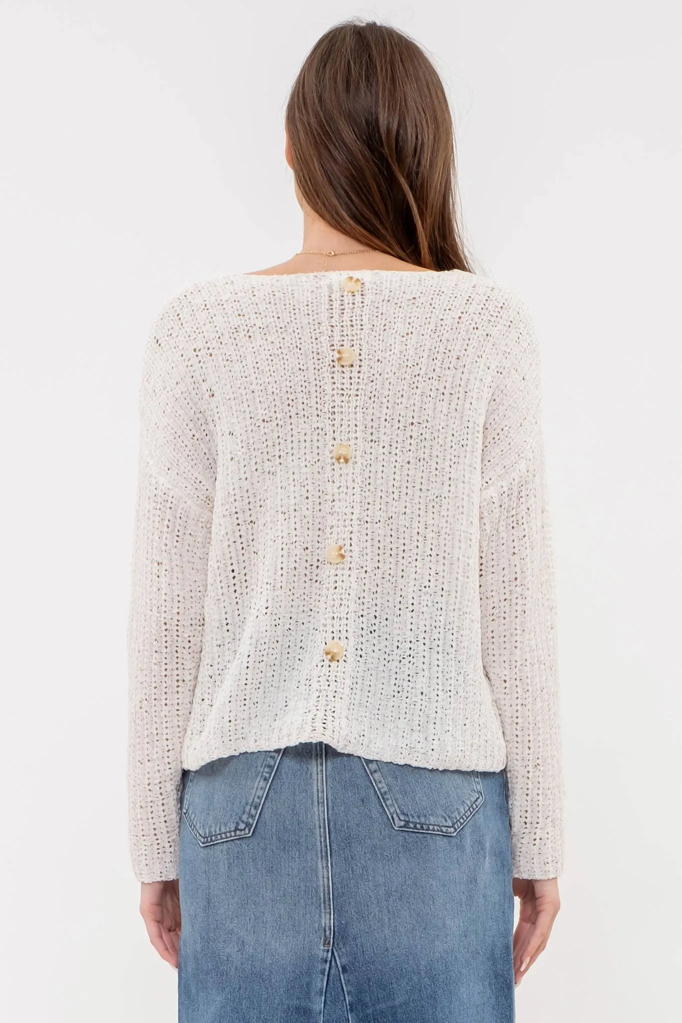 BACK BUTTONED KNIT PULLOVER