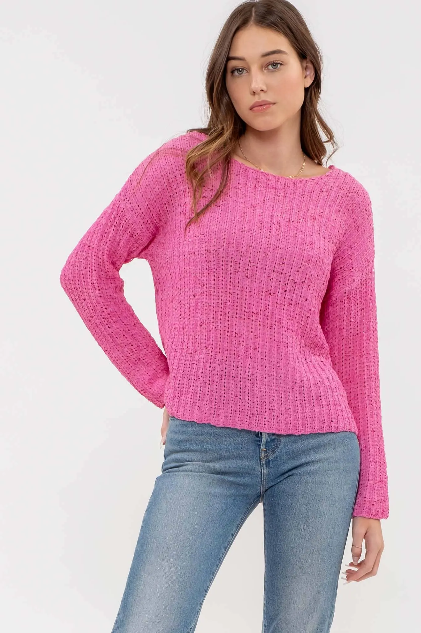 BACK BUTTONED KNIT PULLOVER