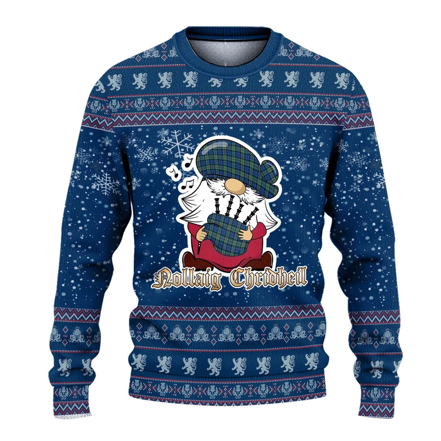 Baird Ancient Clan Christmas Family Ugly Sweater with Funny Gnome Playing Bagpipes