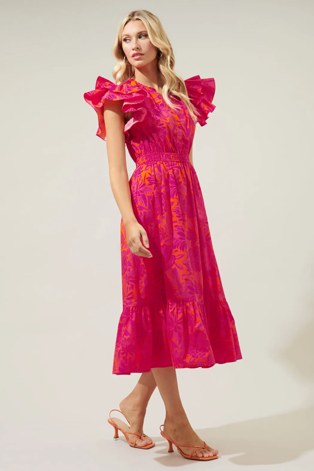 Bali Tropics Jelina Ruffle Sleeve Midi Dress