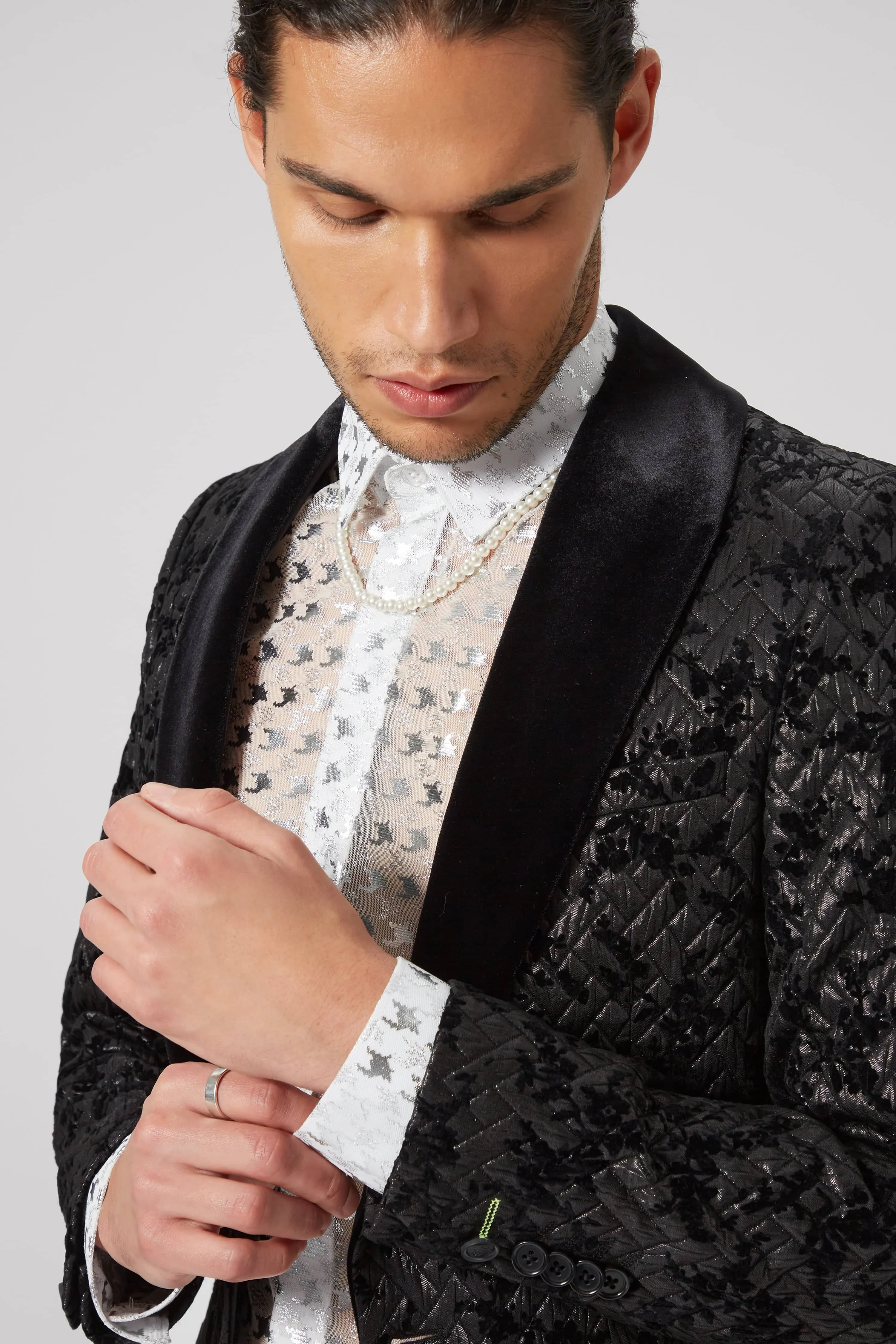 Barbee Skinny Fit Black Jacquard Jacket - ARCHIVE