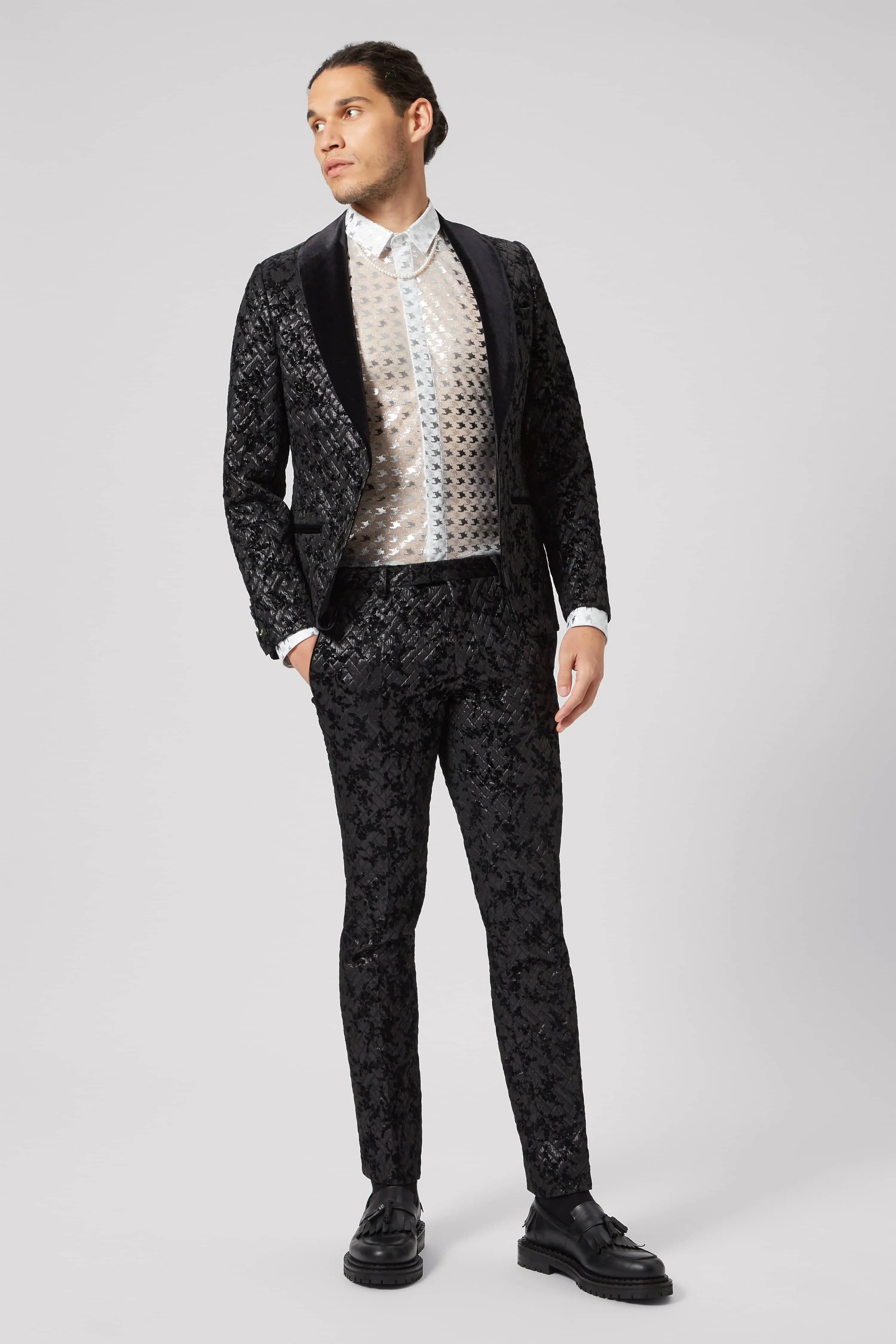 Barbee Skinny Fit Black Jacquard Jacket - ARCHIVE