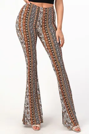 Bear Dance Floral Scroll Skinny Brushed Pants - Brown