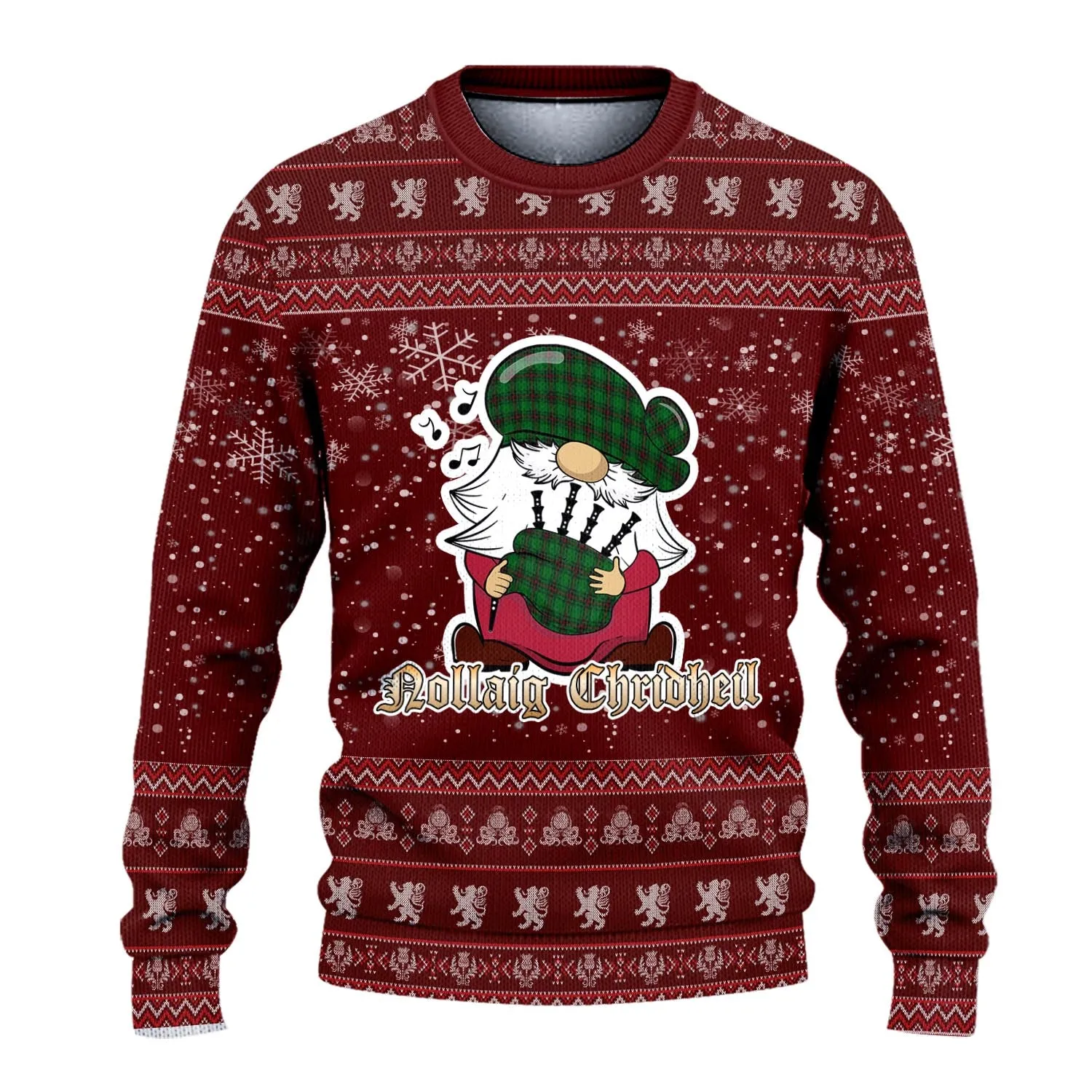 Beveridge Clan Christmas Family Ugly Sweater with Funny Gnome Playing Bagpipes