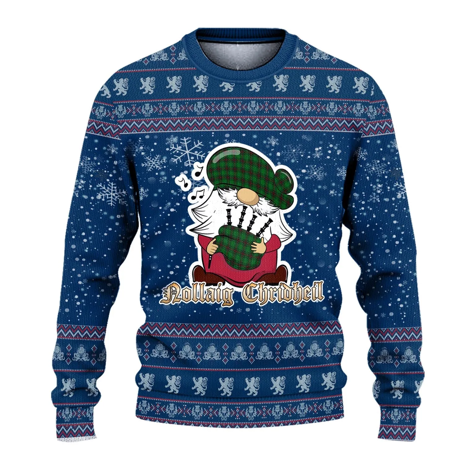 Beveridge Clan Christmas Family Ugly Sweater with Funny Gnome Playing Bagpipes