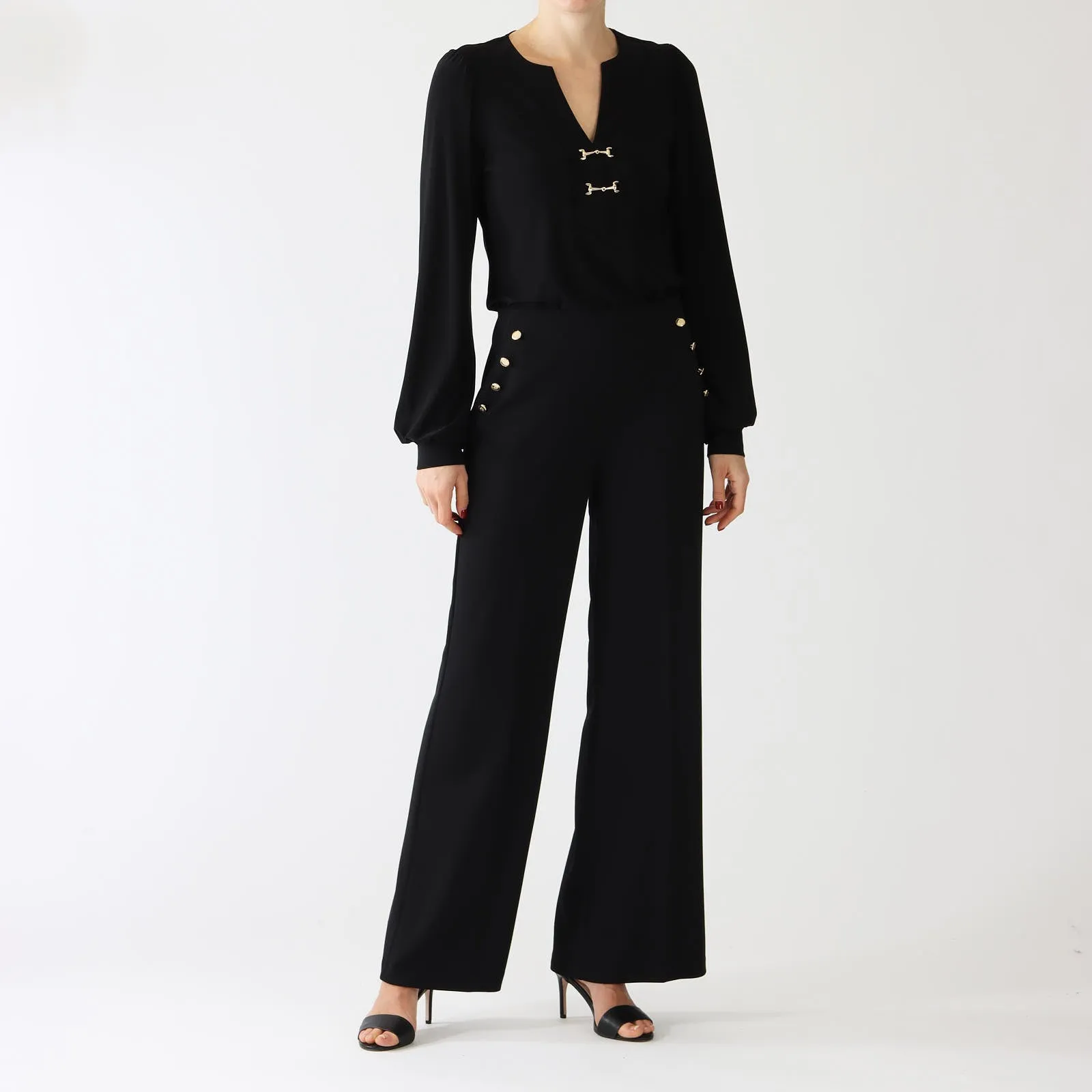 Black Button Flared Pants