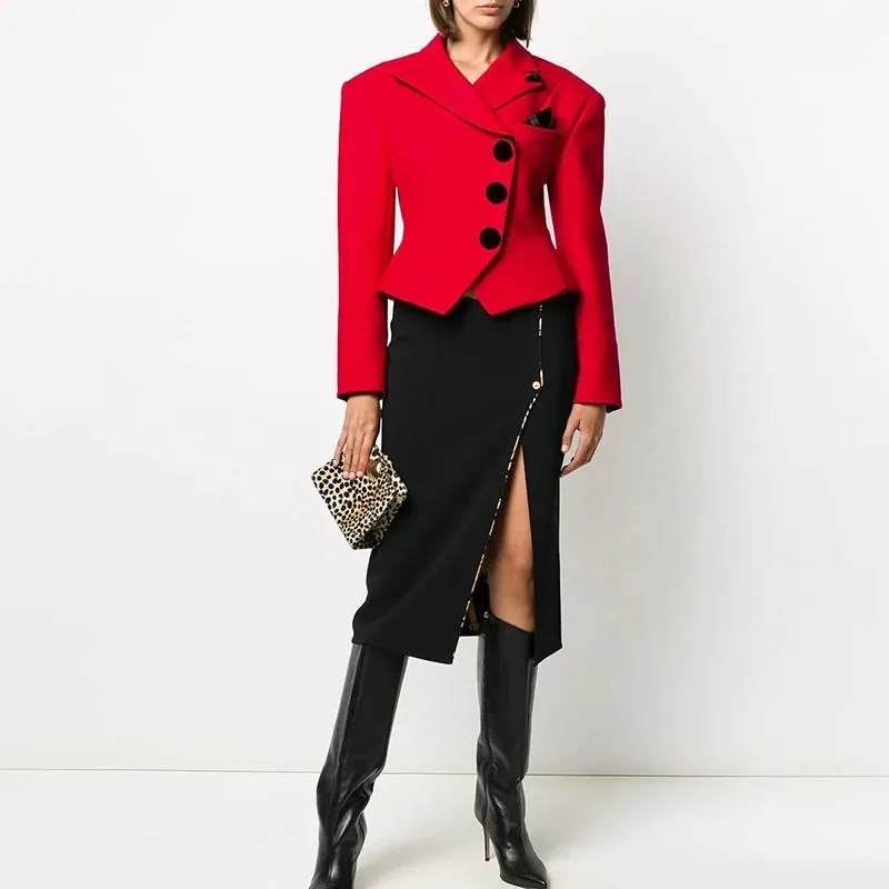 Black Buttons Red Blazer