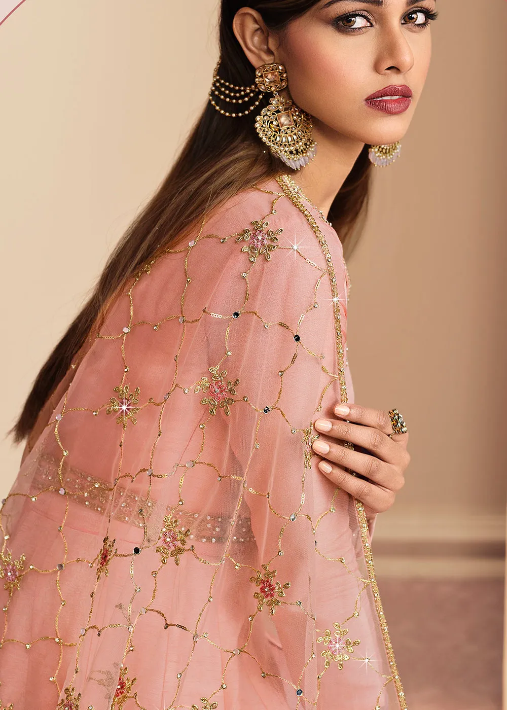 Blush Pink Art Silk Fabric Indian Embroidered Anarkali Suit