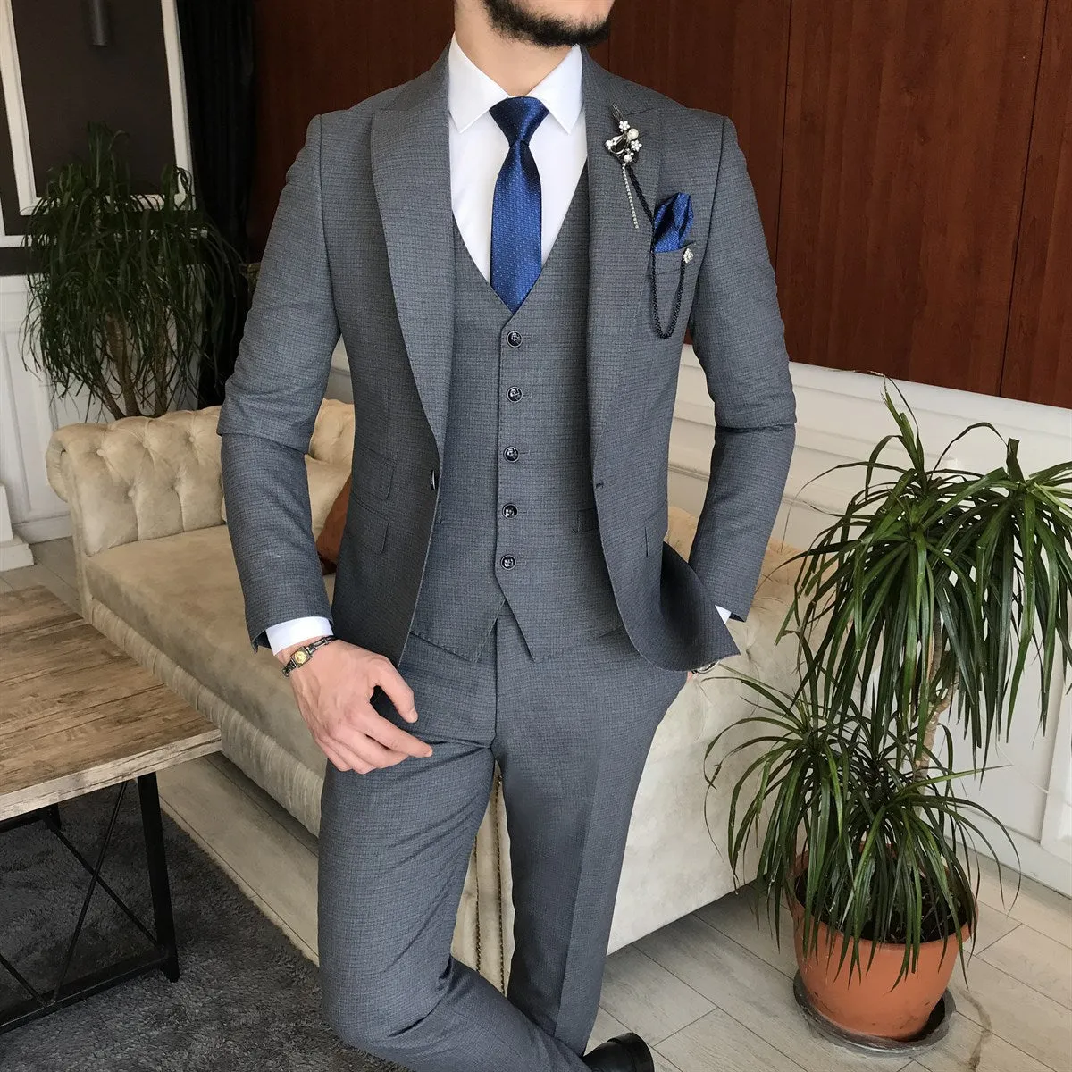 Bojoni Cagliari Grey Slim-Fit Suit 3-Piece