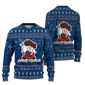 Bruce Old Clan Christmas Family Ugly Sweater with Funny Gnome Playing Bagpipes