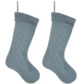 Cable Knit Sweater with Ribbed Cuff Christmas Stocking Decoration 18.5 inches long - Pack of 2 - Blue