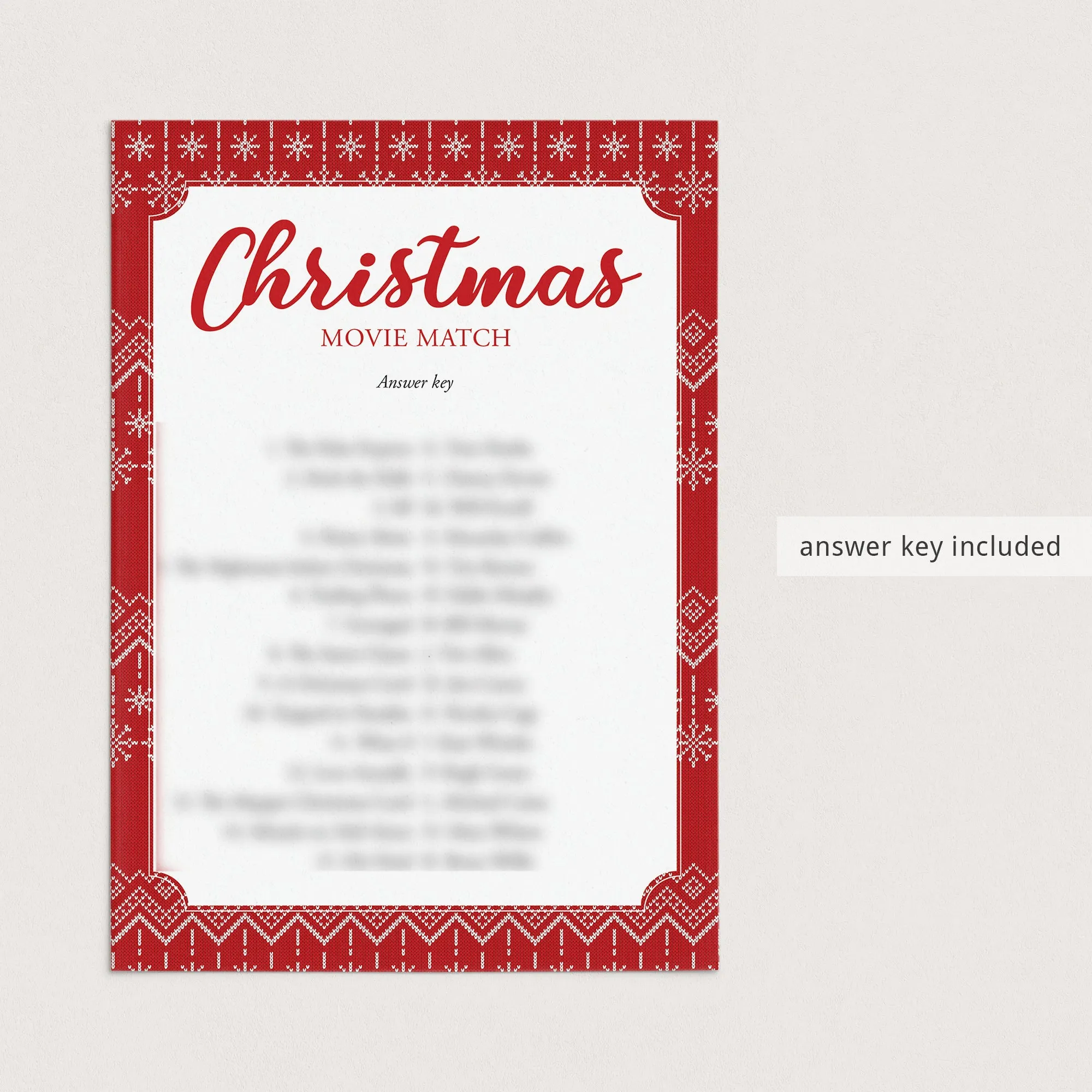 Christmas Movie Match with Answer Key Printable