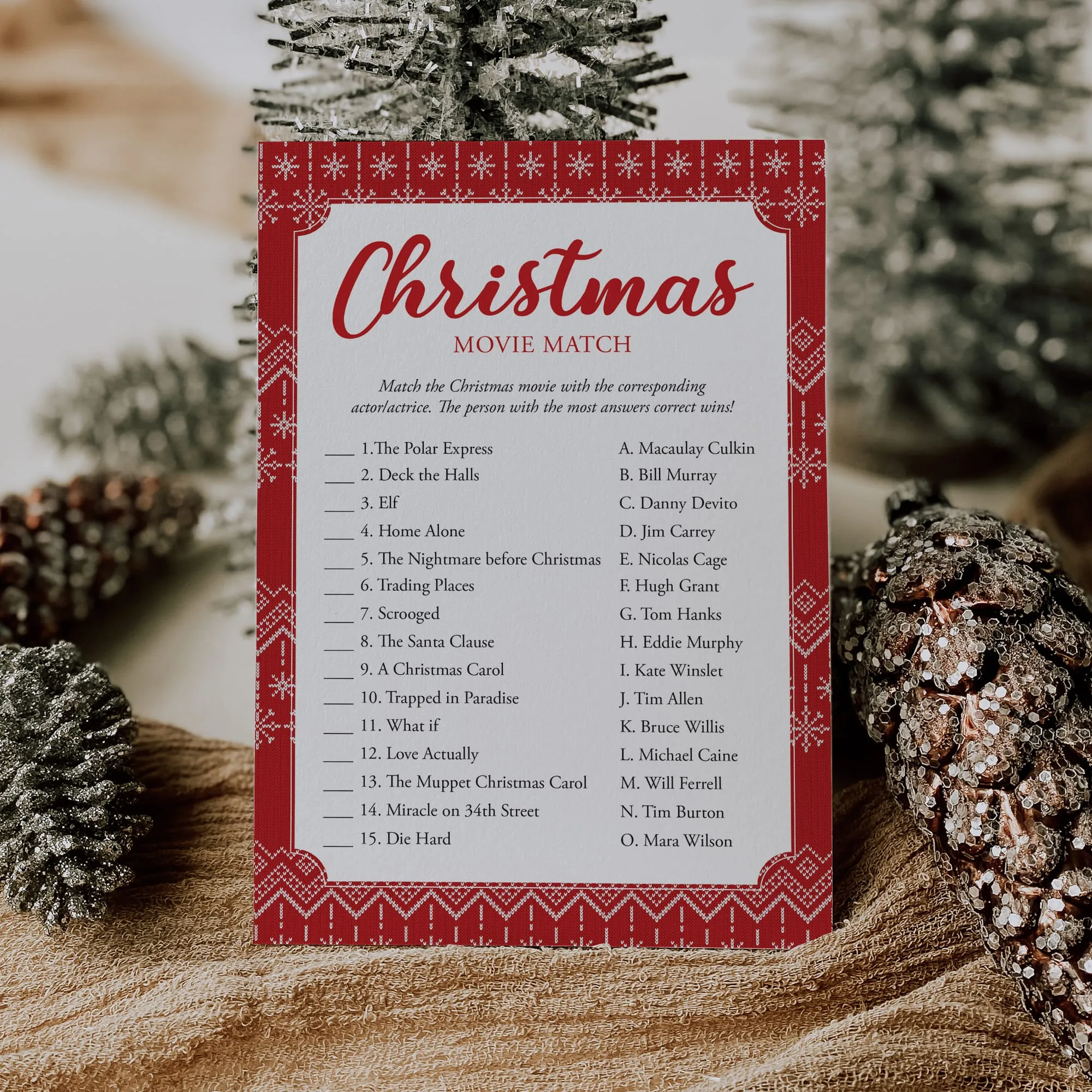 Christmas Movie Match with Answer Key Printable