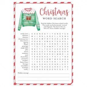 Christmas Word Find Game with Answer Key Printable