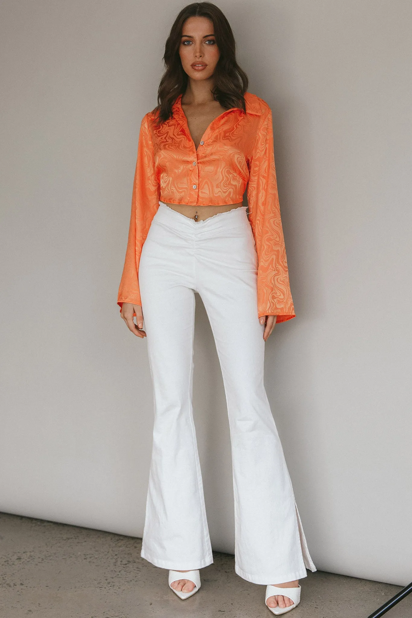 Ciara Flared Sleeve Tied Back Top Orange