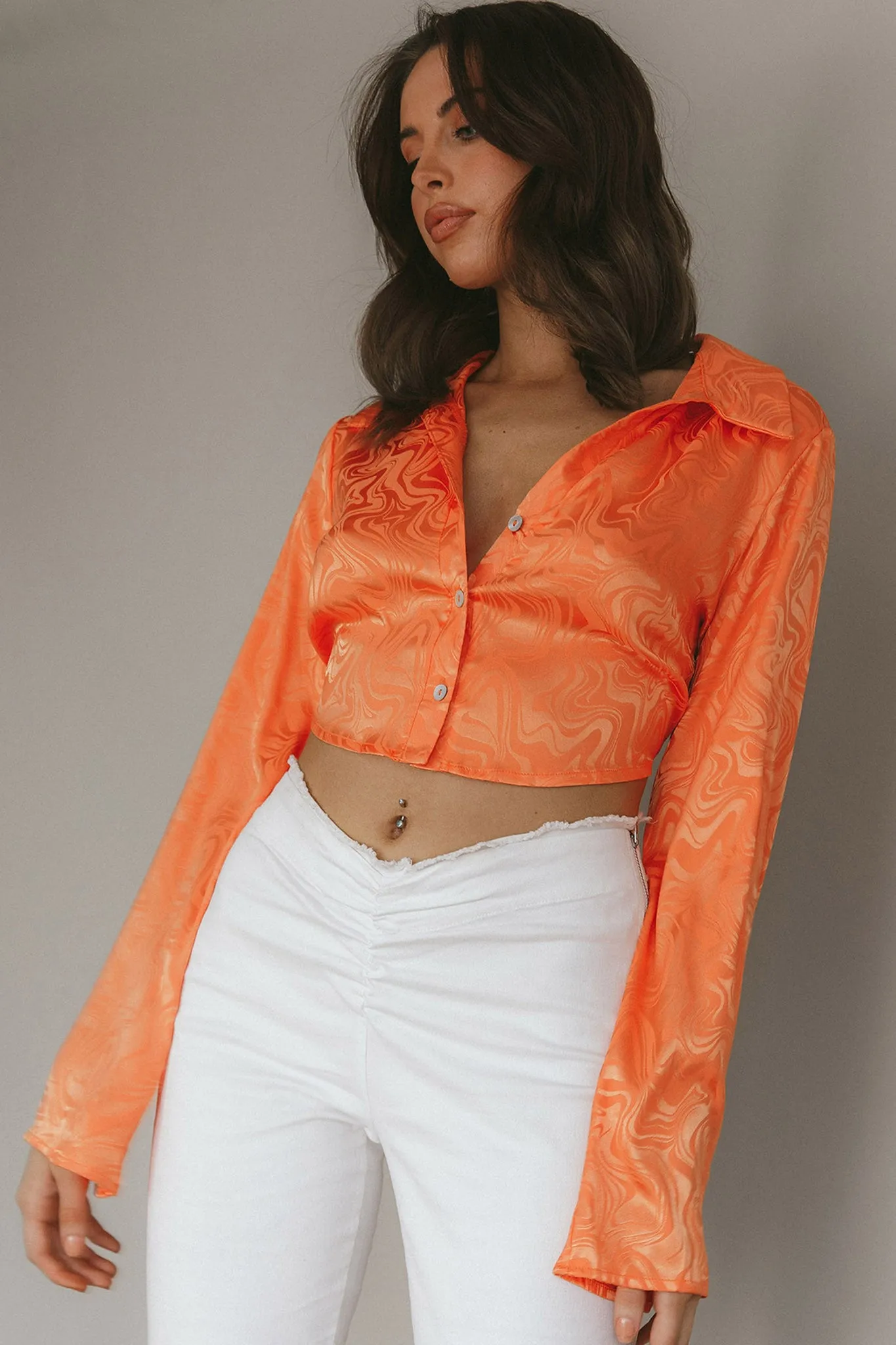 Ciara Flared Sleeve Tied Back Top Orange