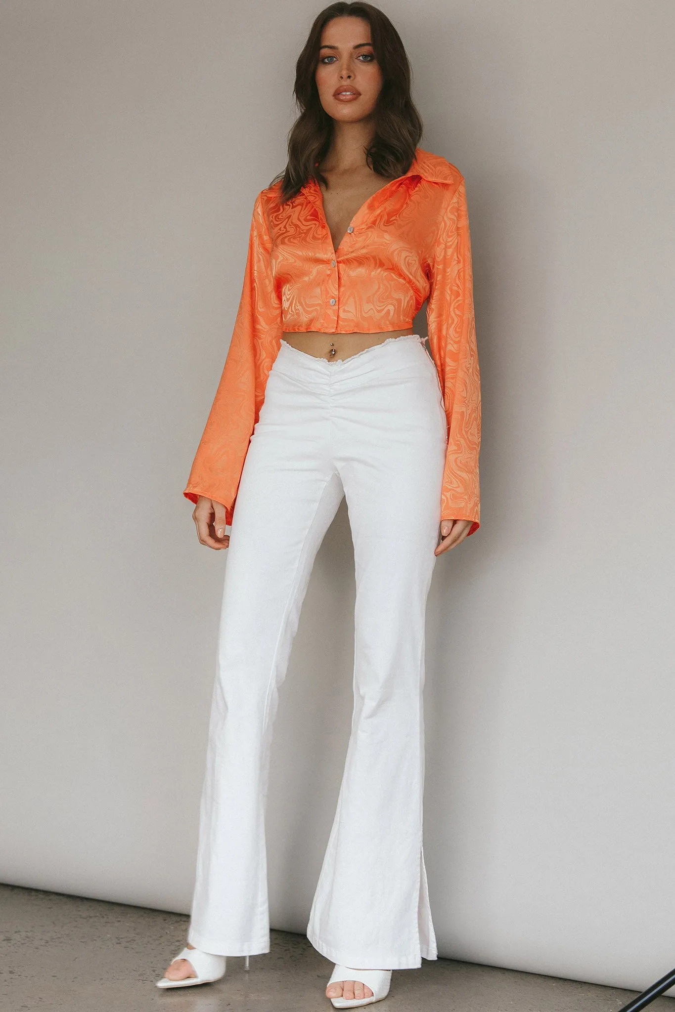 Ciara Flared Sleeve Tied Back Top Orange