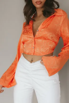 Ciara Flared Sleeve Tied Back Top Orange