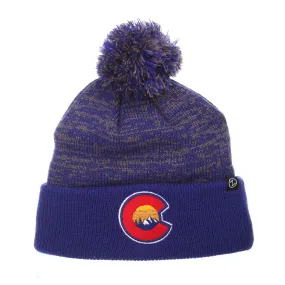 Colorado USA Zephyr "Retreat" Mountains Logo Knit Cuffed Pom Pom Beanie Hat Cap