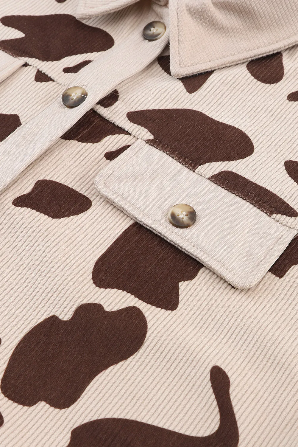 Cow Print Button Up Corduroy Shacket | Casual Jacket