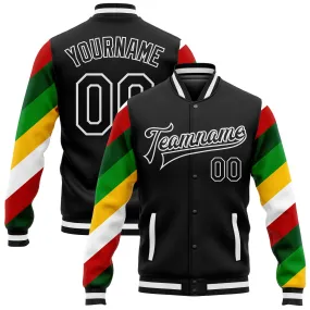 Custom Black White Christmas 3D Bomber Full-Snap Varsity Letterman Jacket