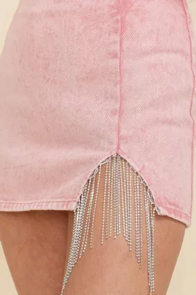 Dance with Me Rhinestone Fringe Pencil Skirt - Pink