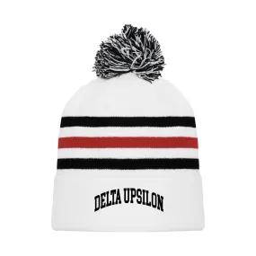 Delta Upsilon White Hockey Knit Beanie