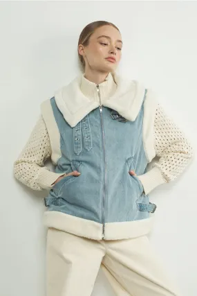 Denim Sherpa Mixed Vest