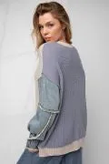 Denim Sleeves Sweater Pullover